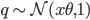 q \sim\mathcal{N}(x \theta, 1)